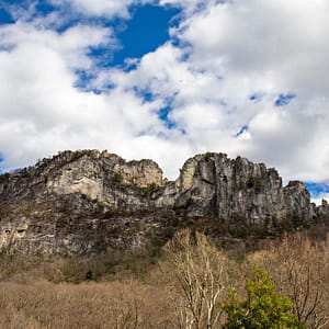 Seneca Rock, a large rock protrusion from the hills in West Virginia