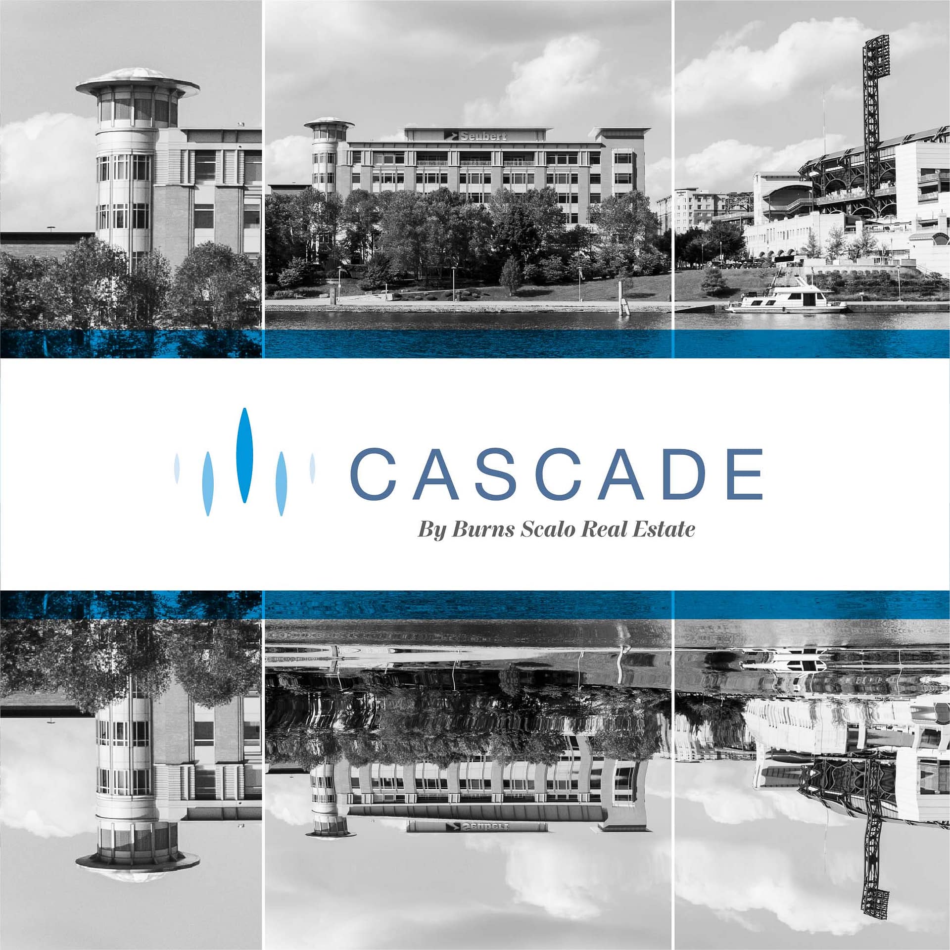 Cascade Logo with B&W Photos of Buildings