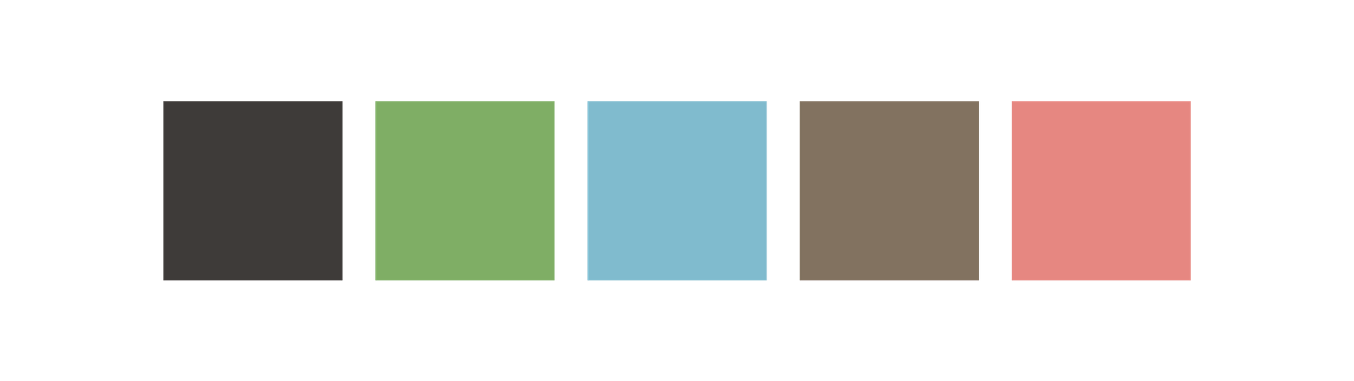 Color Palette: black, green, light blue, brown, pink