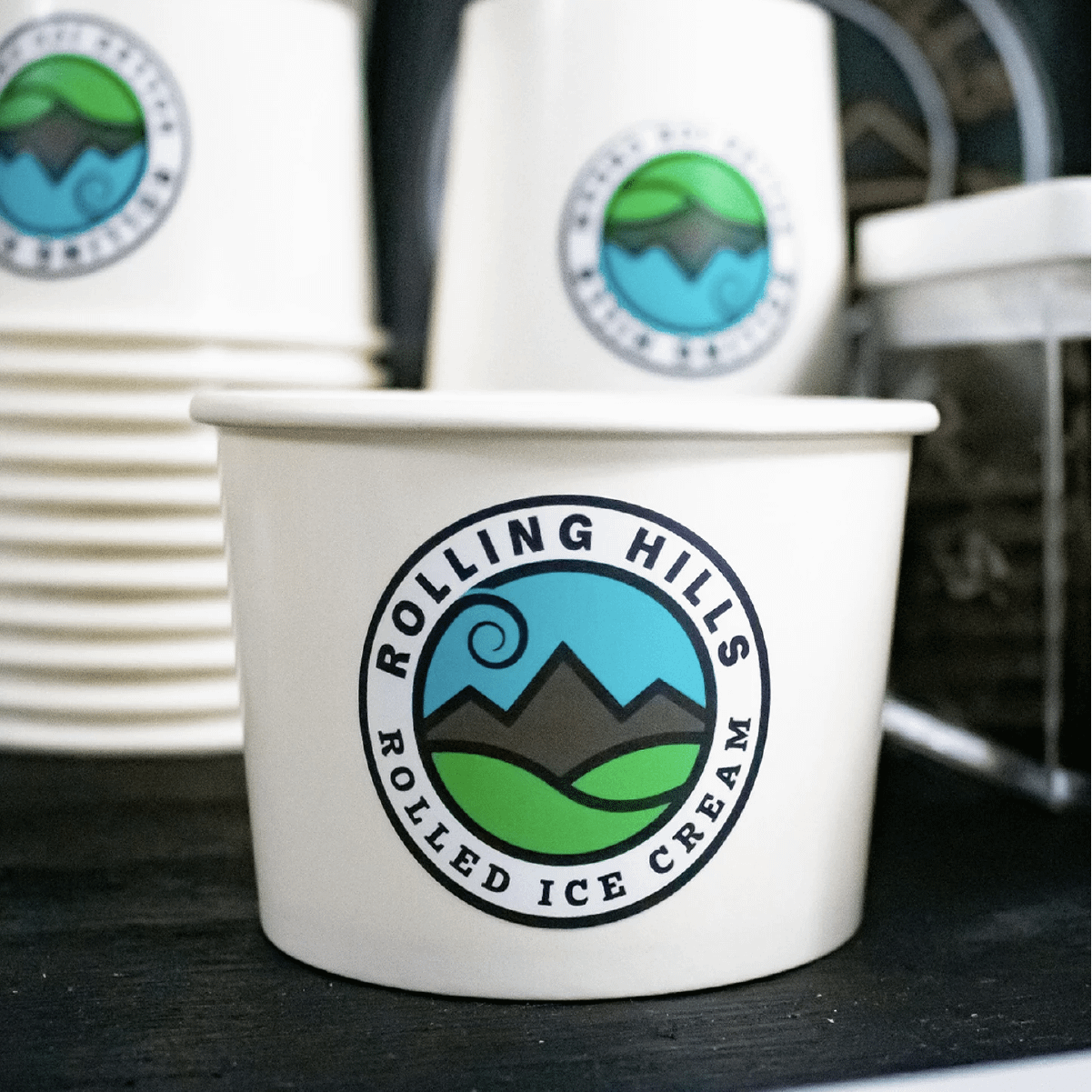Rolling Hills Rolled Ice Cream logo on ice cream cups